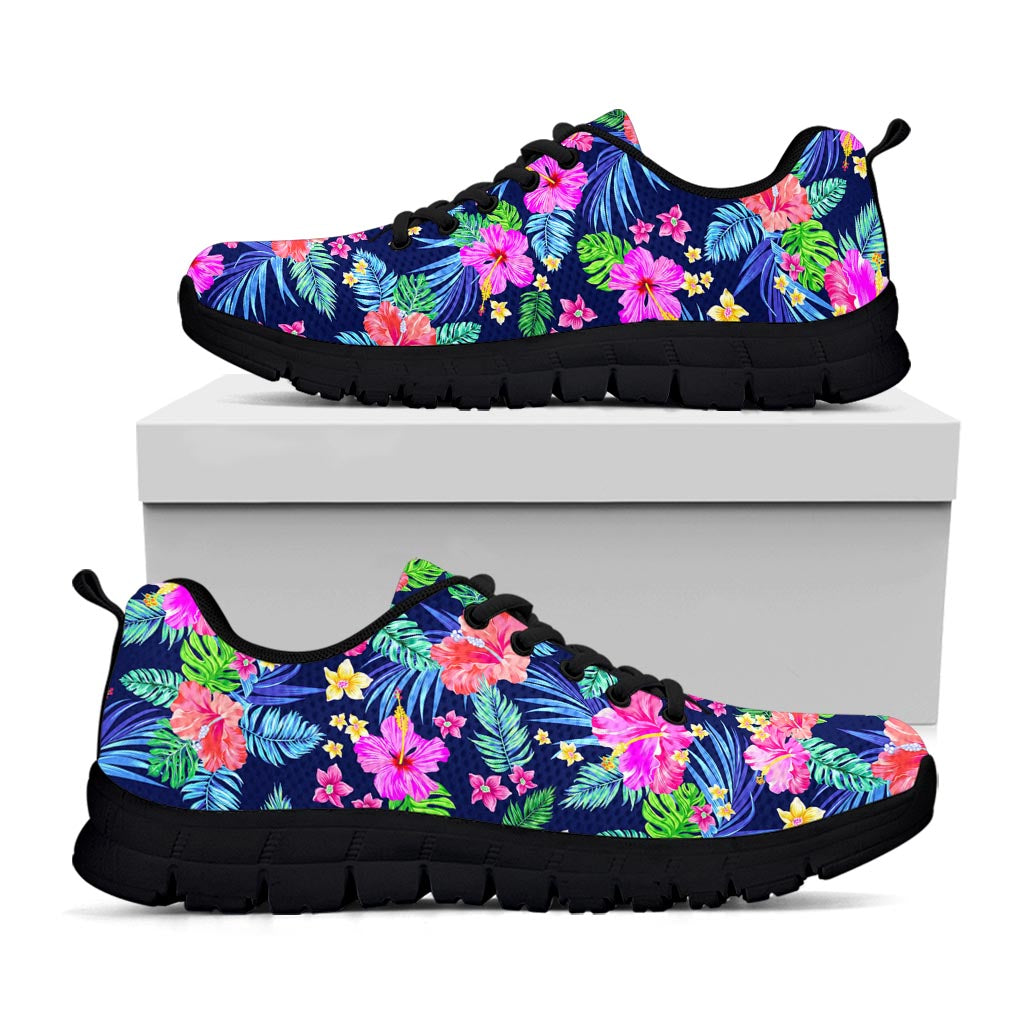 Hawaii Exotic Flowers Pattern Print Black Running Shoes
