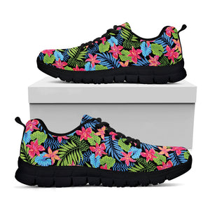 Hawaiian Floral Pattern Print Black Running Shoes