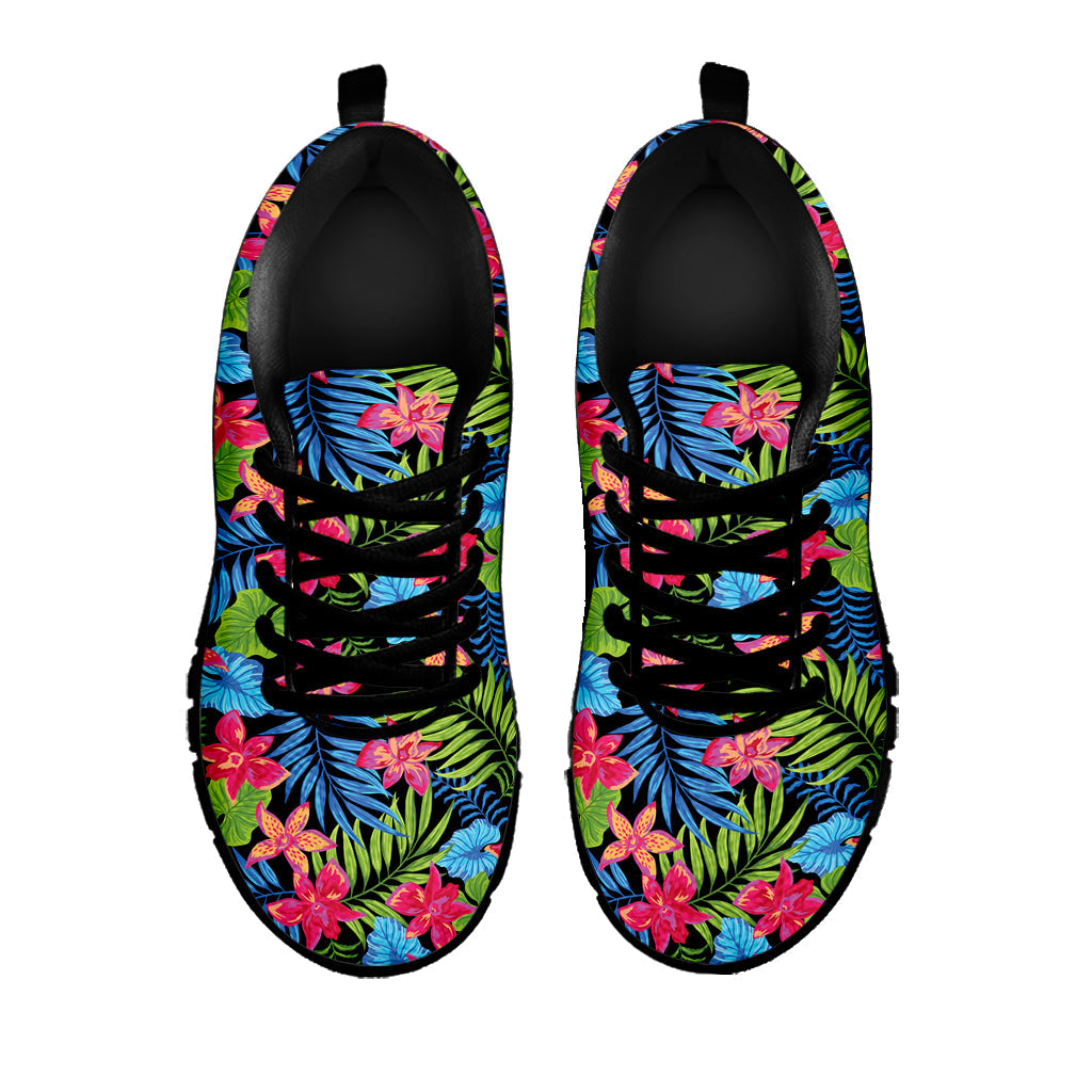 Hawaiian Floral Pattern Print Black Running Shoes