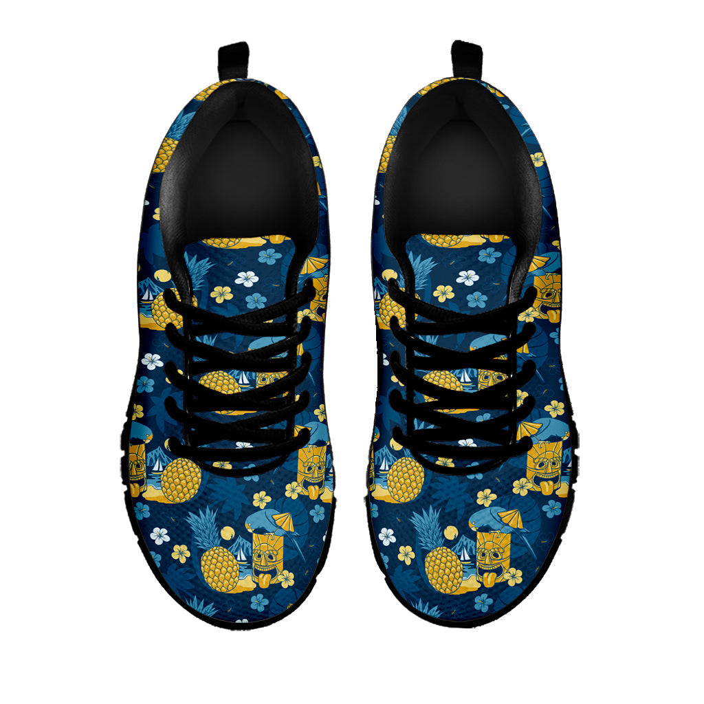 Hawaiian Tiki Pattern Print Black Running Shoes