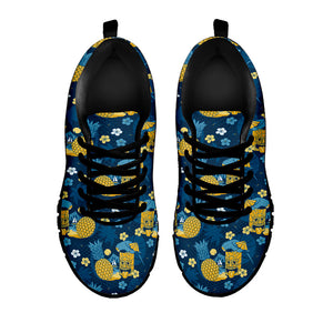 Hawaiian Tiki Pattern Print Black Running Shoes