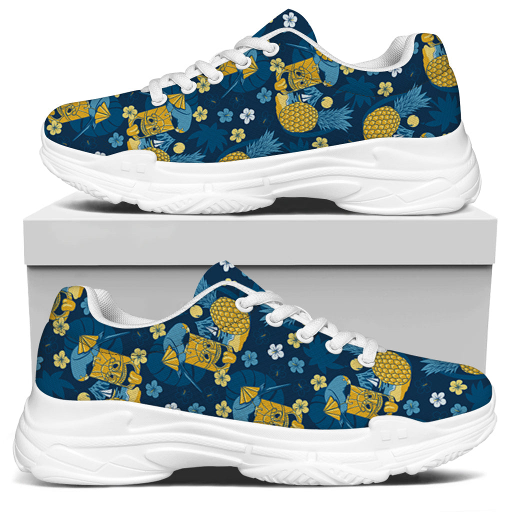 Hawaiian Tiki Pattern Print White Chunky Shoes