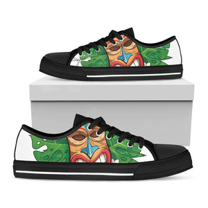 Hawaiian Tiki Print Black Low Top Sneakers