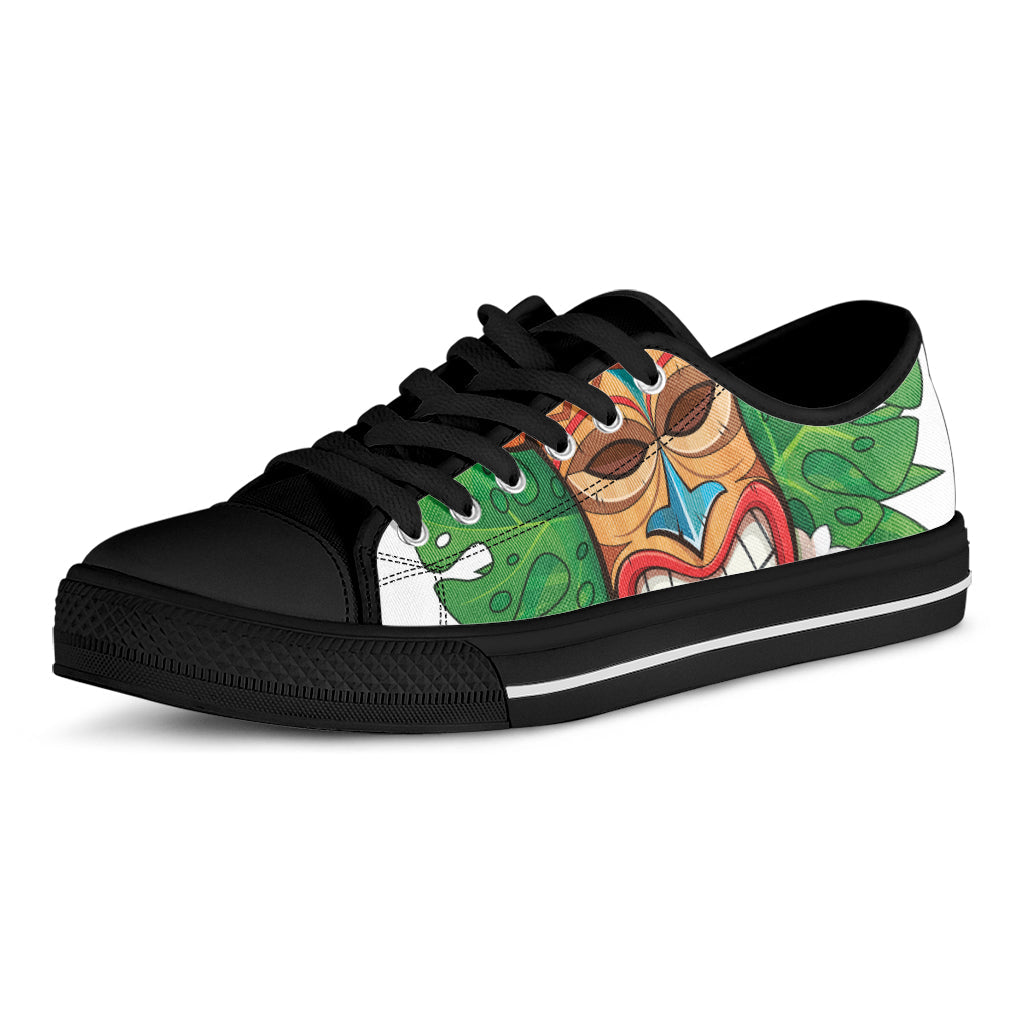 Hawaiian Tiki Print Black Low Top Sneakers