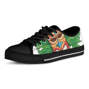 Hawaiian Tiki Print Black Low Top Sneakers