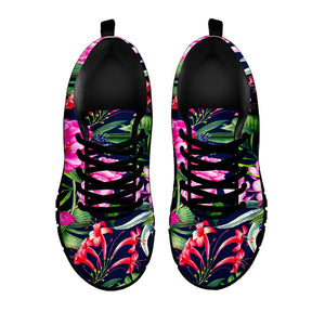 Hawaiian Tropical Birds Pattern Print Black Running Shoes