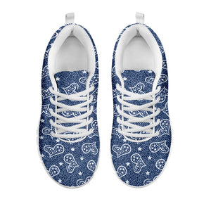Heart And Star Denim Jeans Pattern Print White Running Shoes