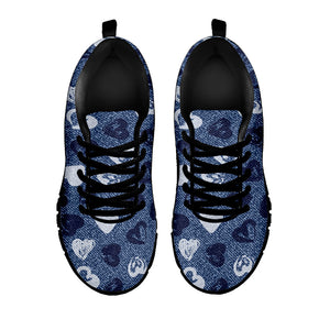 Heart Denim Jeans Pattern Print Black Running Shoes