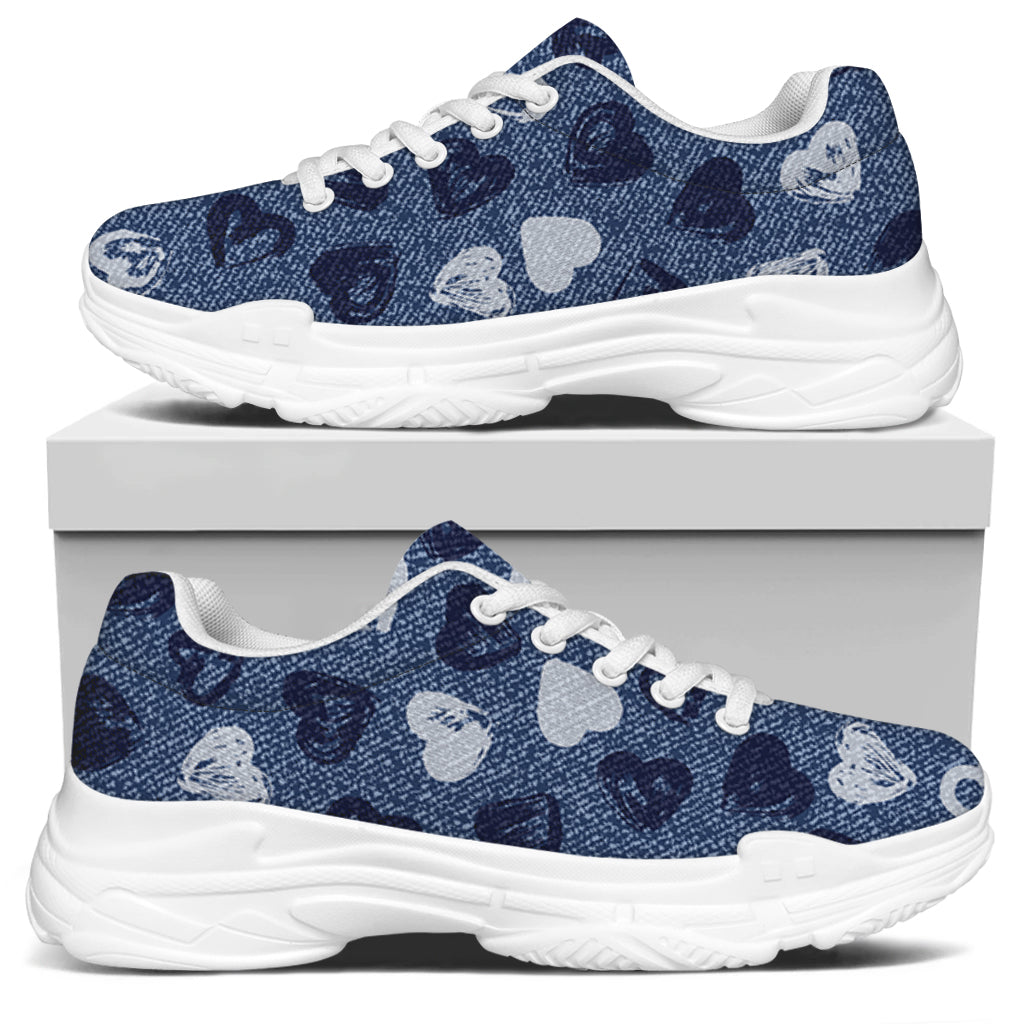 Heart Denim Jeans Pattern Print White Chunky Shoes