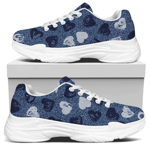 Heart Denim Jeans Pattern Print White Chunky Shoes
