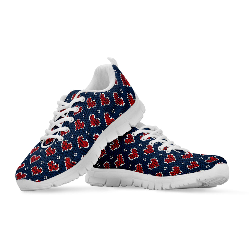 Heart Knitted Pattern Print White Running Shoes