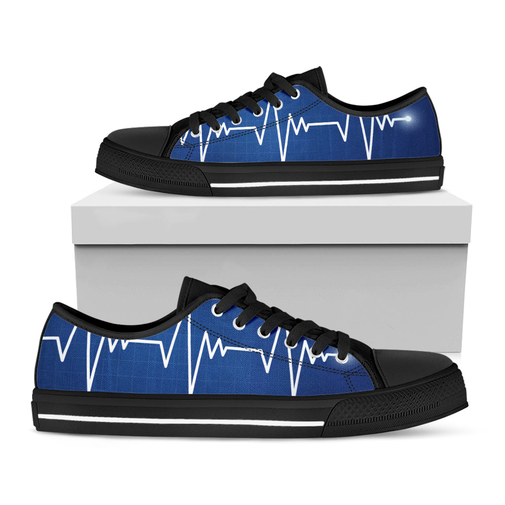 Heartbeat Cardiogram Print Black Low Top Sneakers
