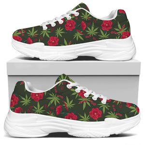 Hemp Leaves And Flowers Pattern Print White Chunky Shoes
