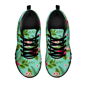 Hibiscus Plumeria Flowers Pattern Print Black Running Shoes
