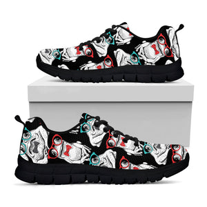 Hipster Frog Pattern Print Black Running Shoes