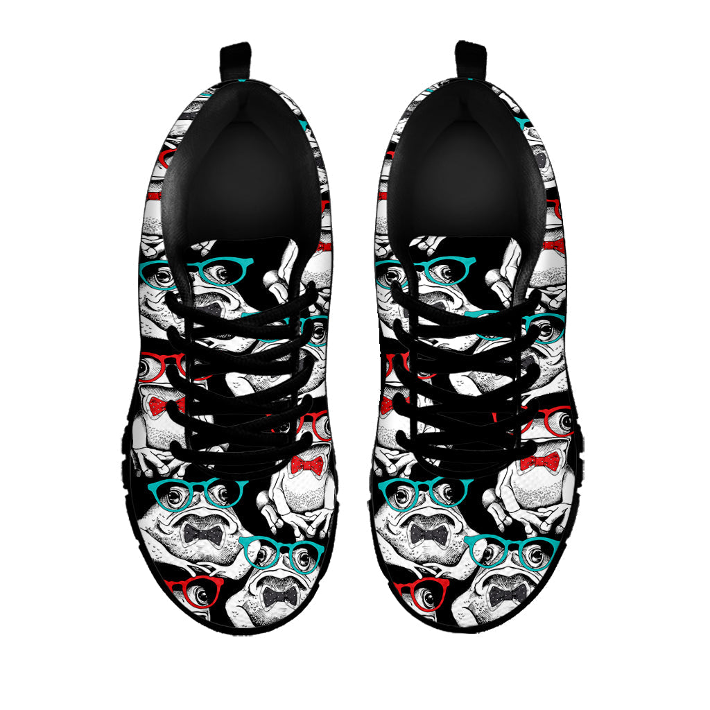 Hipster Frog Pattern Print Black Running Shoes