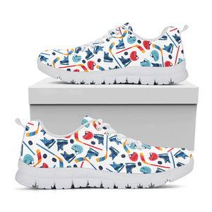 Hockey Equipment Pattern Print White Running Shoes