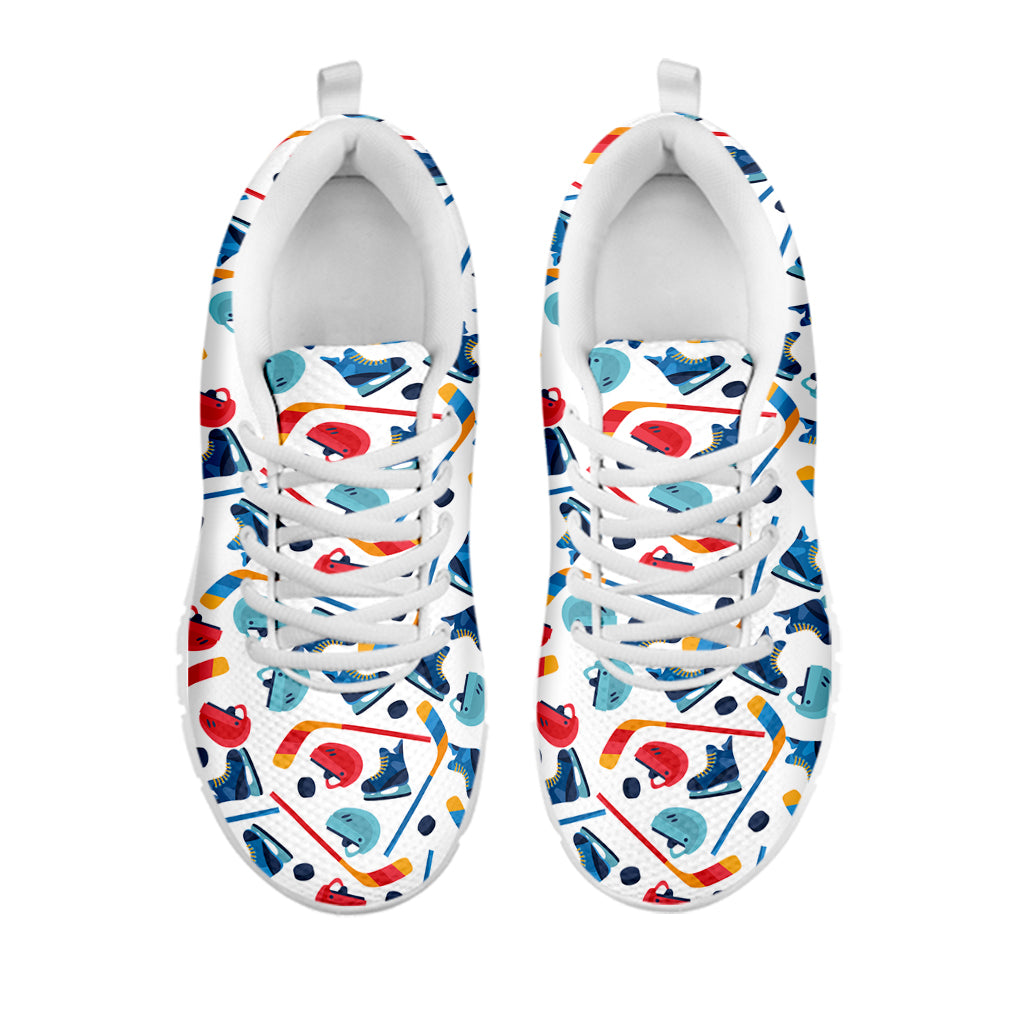 Hockey Equipment Pattern Print White Running Shoes