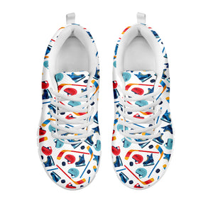 Hockey Equipment Pattern Print White Running Shoes