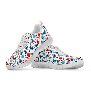 Hockey Equipment Pattern Print White Running Shoes