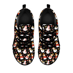 Holiday Snowman Pattern Print Black Running Shoes