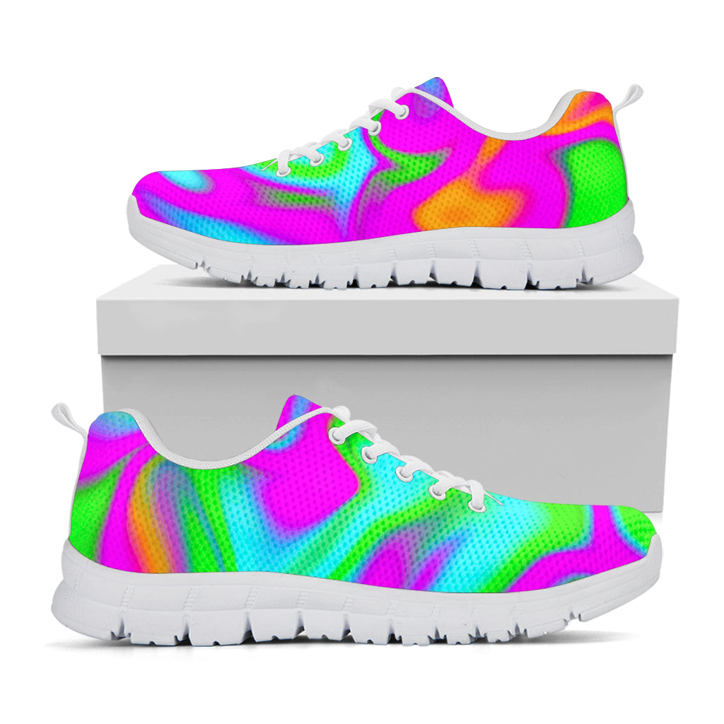 Holographic Neon Liquid Trippy Print White Running Shoes