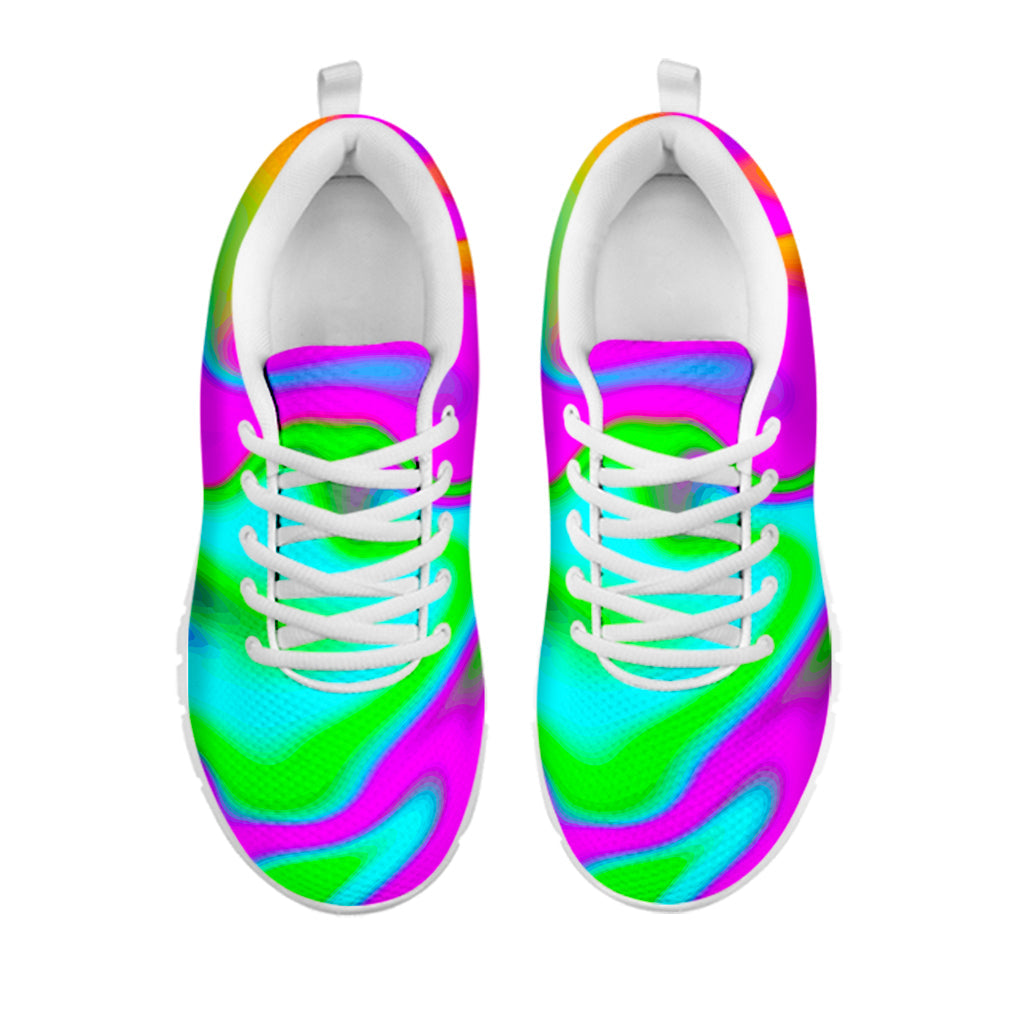 Holographic Neon Liquid Trippy Print White Running Shoes