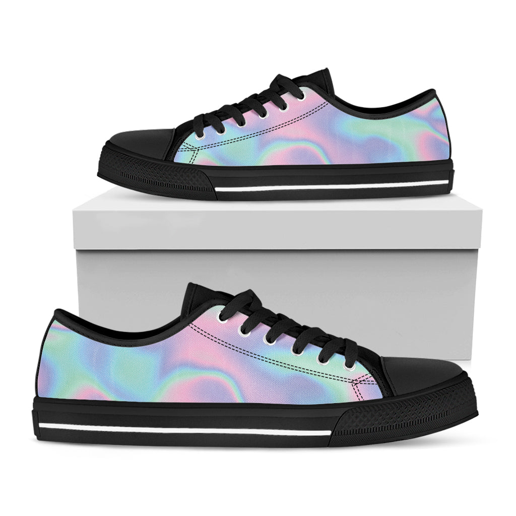 Holographic Waves Print Black Low Top Sneakers