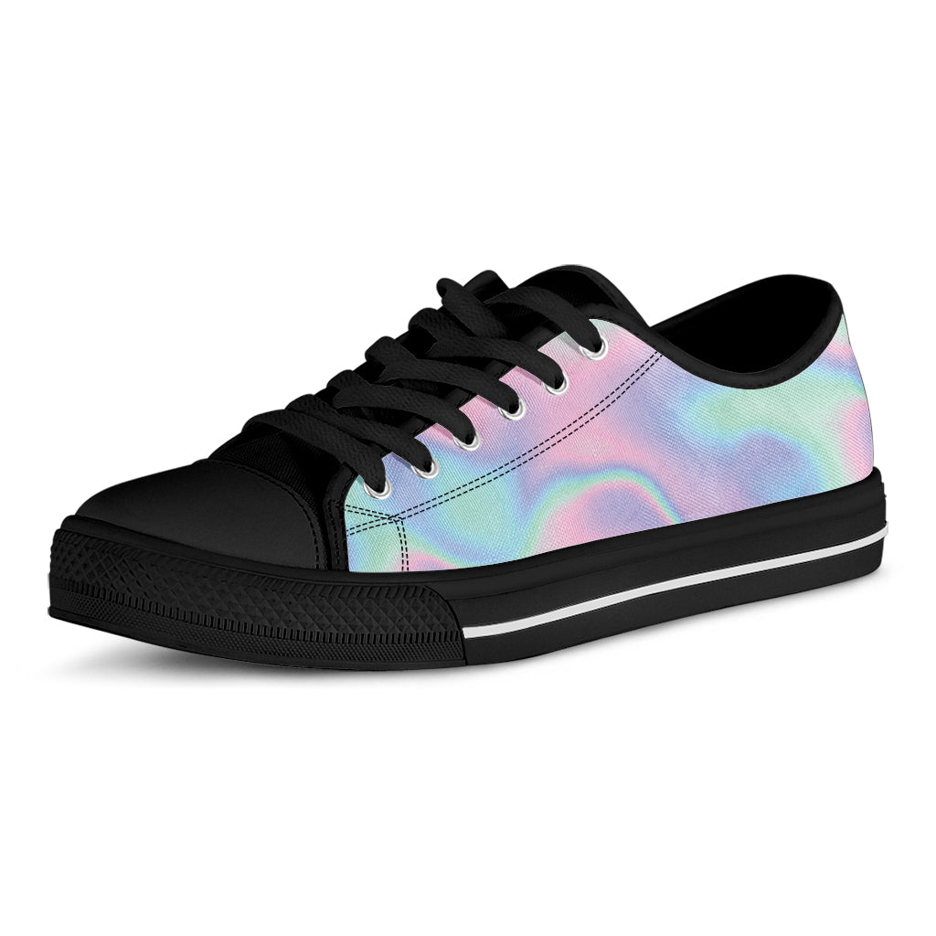 Holographic Waves Print Black Low Top Sneakers
