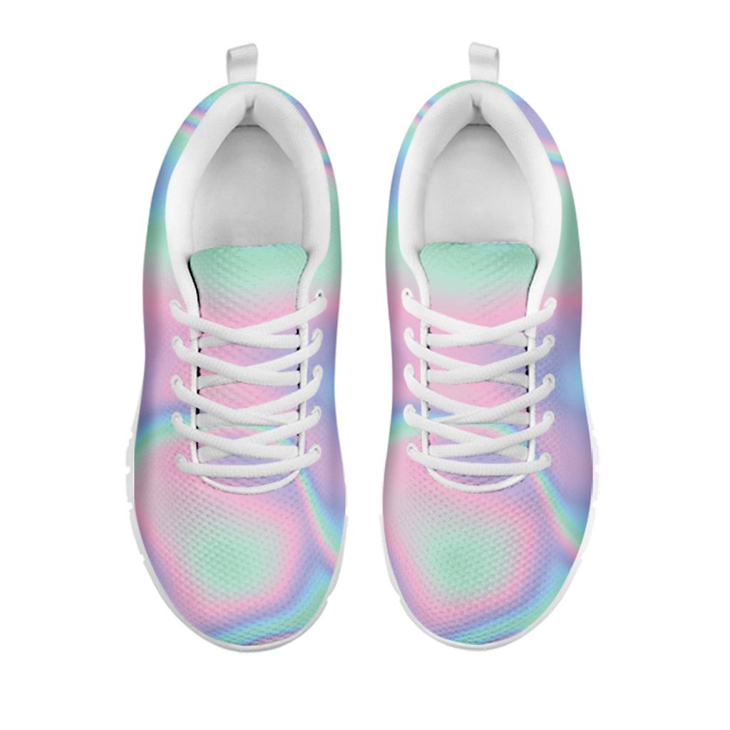 Holographic Waves Print White Running Shoes