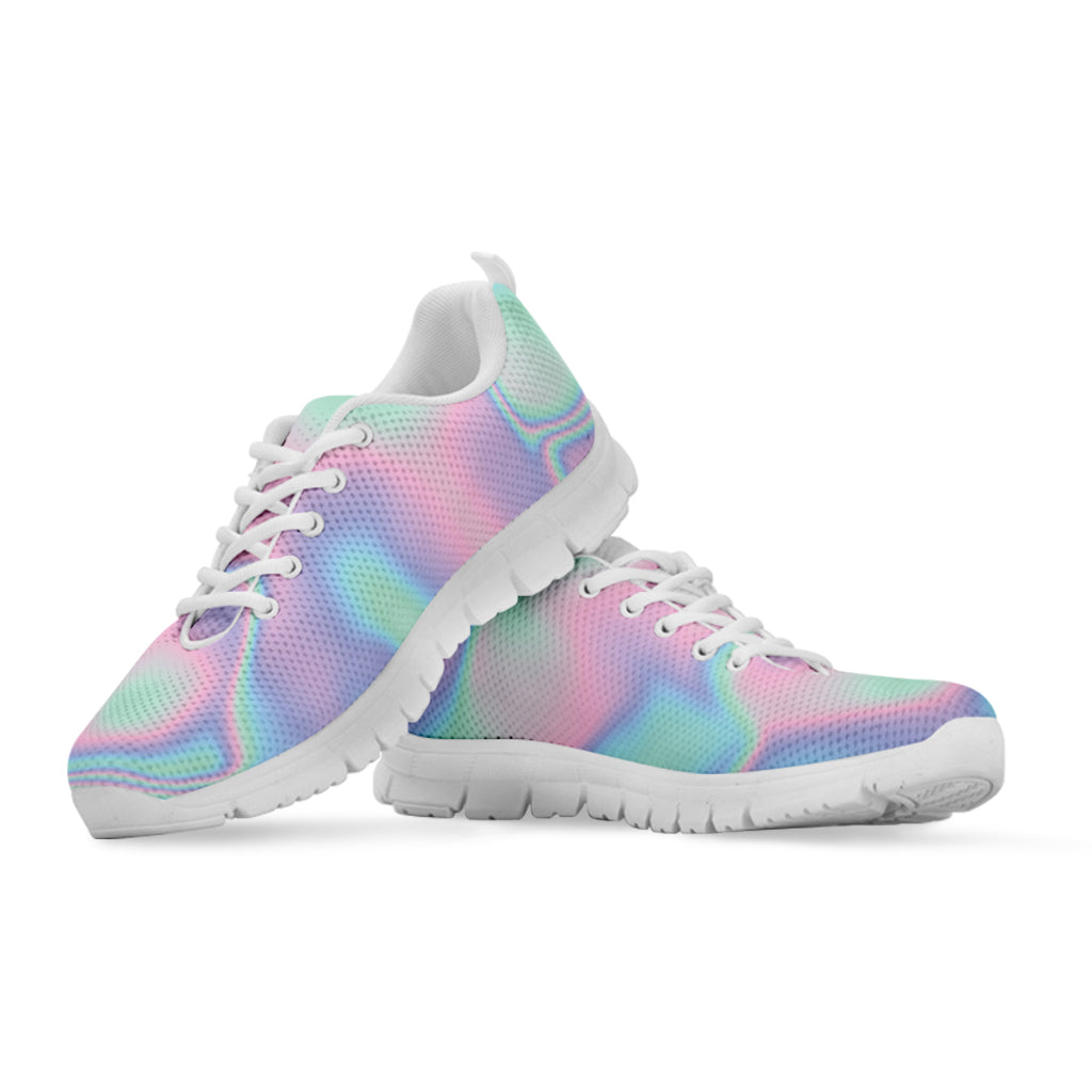 Holographic Waves Print White Running Shoes