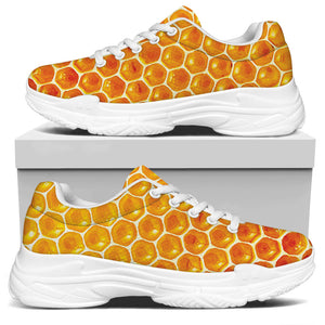 Honey Bee Hive Print White Chunky Shoes