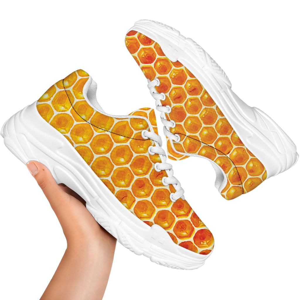 Honey Bee Hive Print White Chunky Shoes