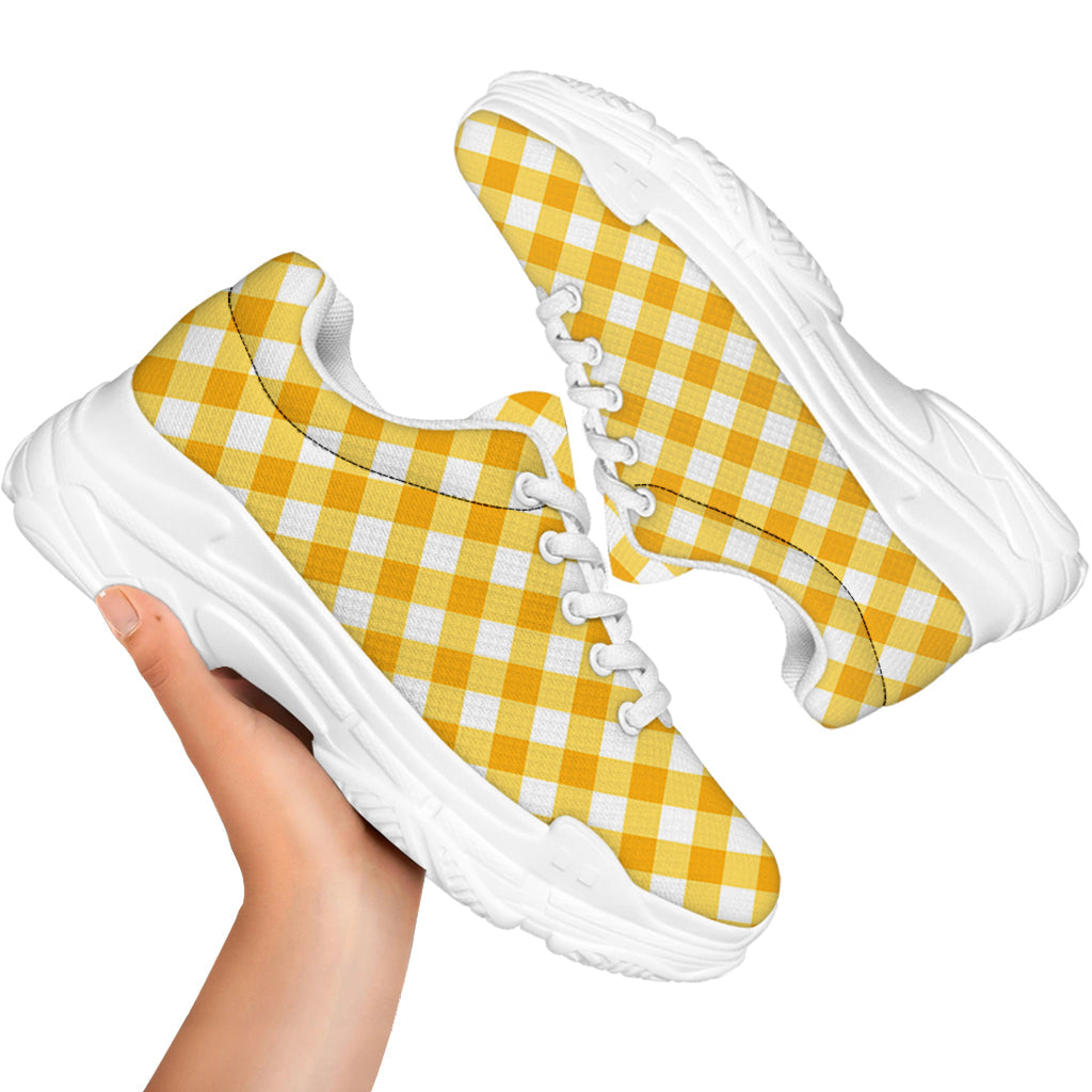 Honey Yellow And White Gingham Print White Chunky Shoes