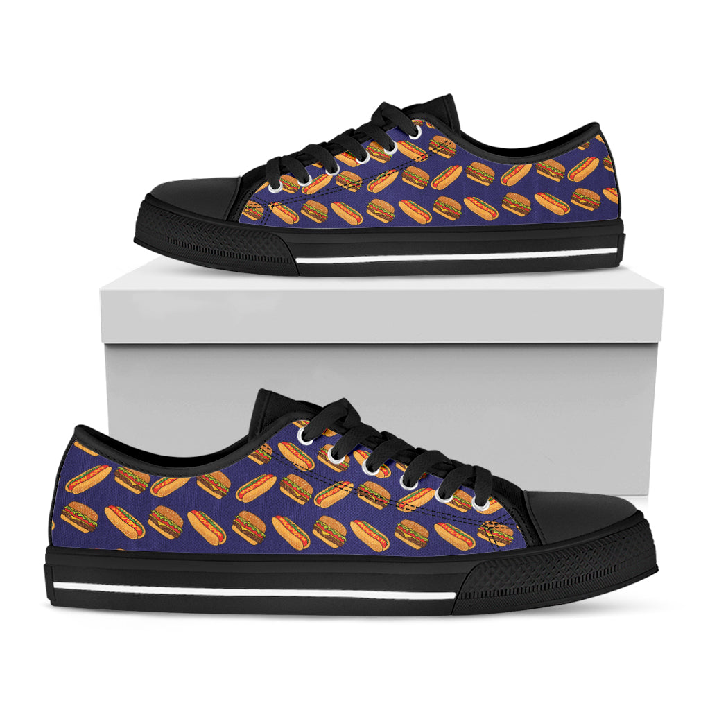 Hot Dog And Hamburger Pattern Print Black Low Top Sneakers