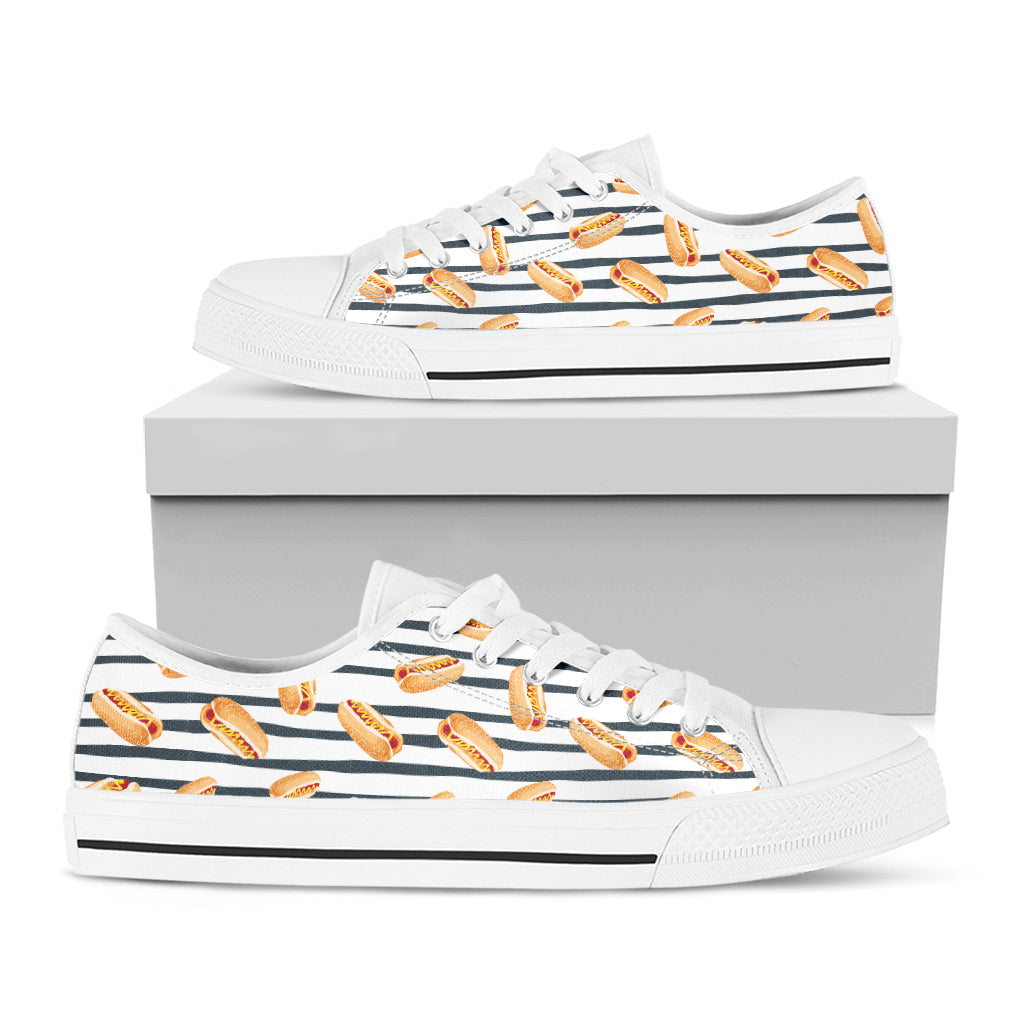 Hot Dog Striped Pattern Print White Low Top Sneakers