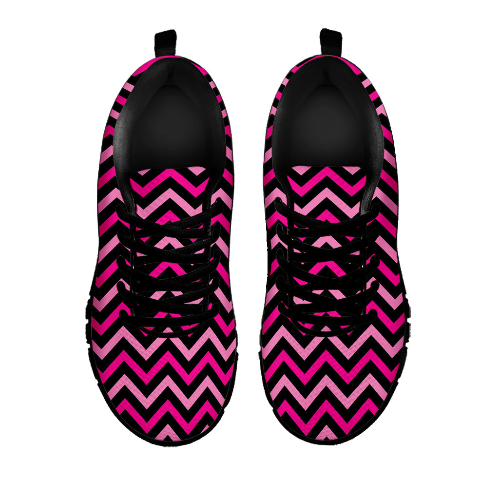 Hot Pink And Black Chevron Pattern Print Black Running Shoes