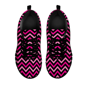 Hot Pink And Black Chevron Pattern Print Black Running Shoes