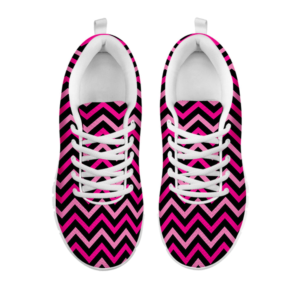 Hot Pink And Black Chevron Pattern Print White Running Shoes