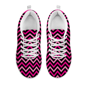 Hot Pink And Black Chevron Pattern Print White Running Shoes