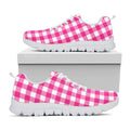 Hot Pink And White Buffalo Check Print White Running Shoes