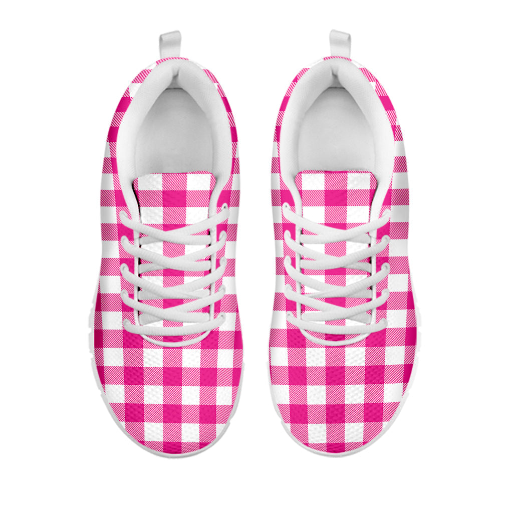 Hot Pink And White Buffalo Check Print White Running Shoes