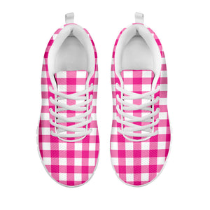 Hot Pink And White Buffalo Check Print White Running Shoes