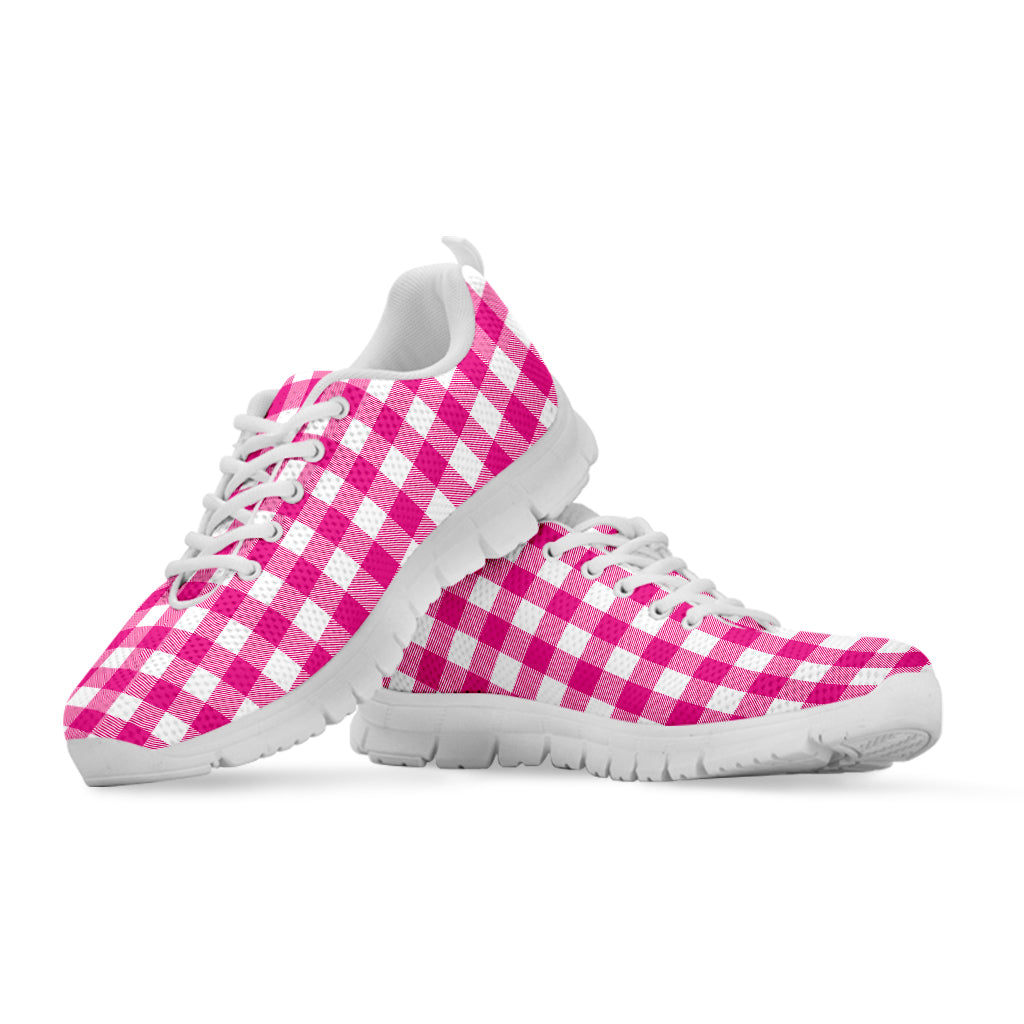 Hot Pink And White Buffalo Check Print White Running Shoes
