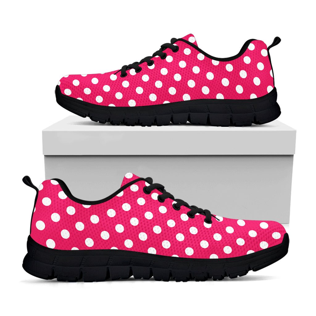 Hot Pink And White Polka Dot Print Black Running Shoes