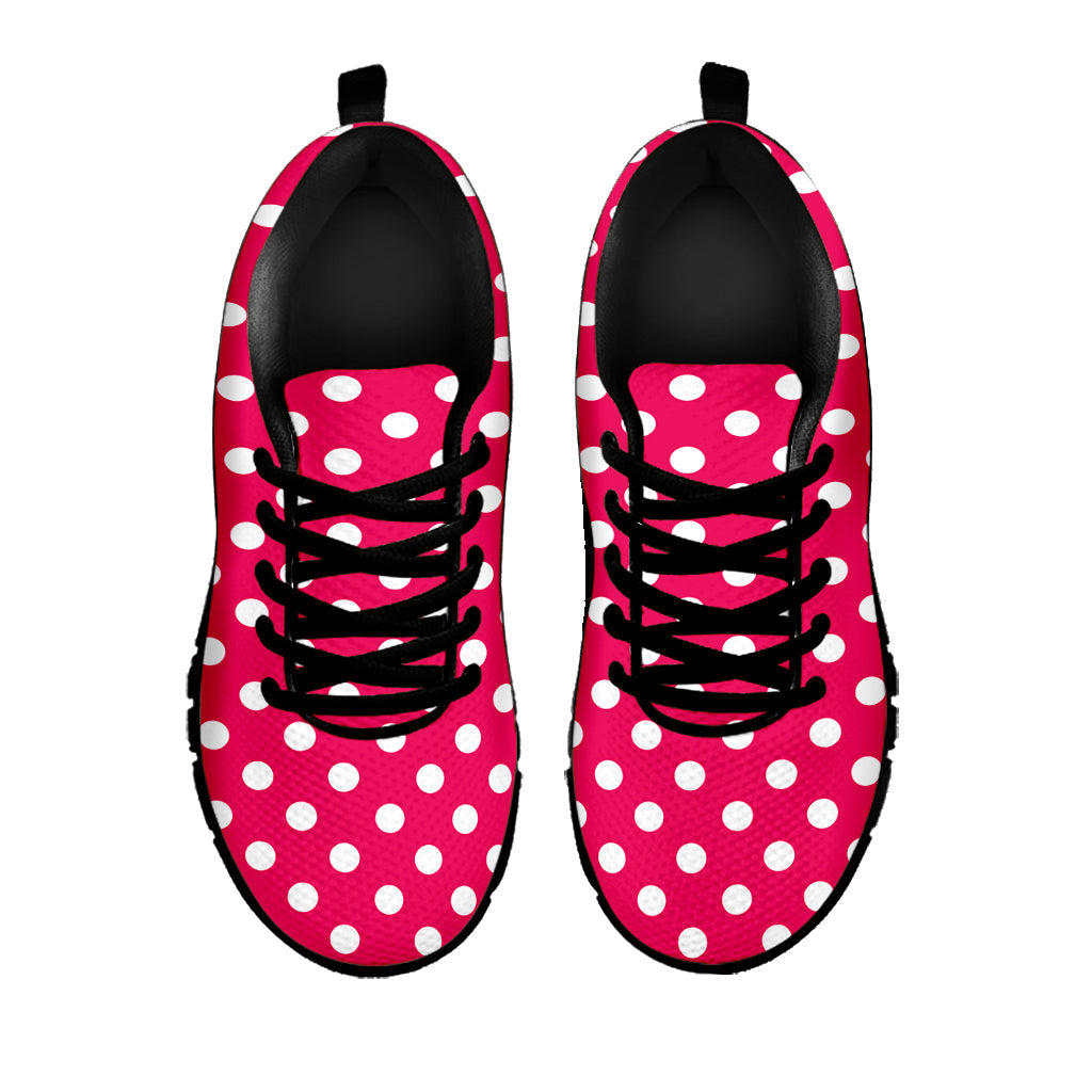 Hot Pink And White Polka Dot Print Black Running Shoes