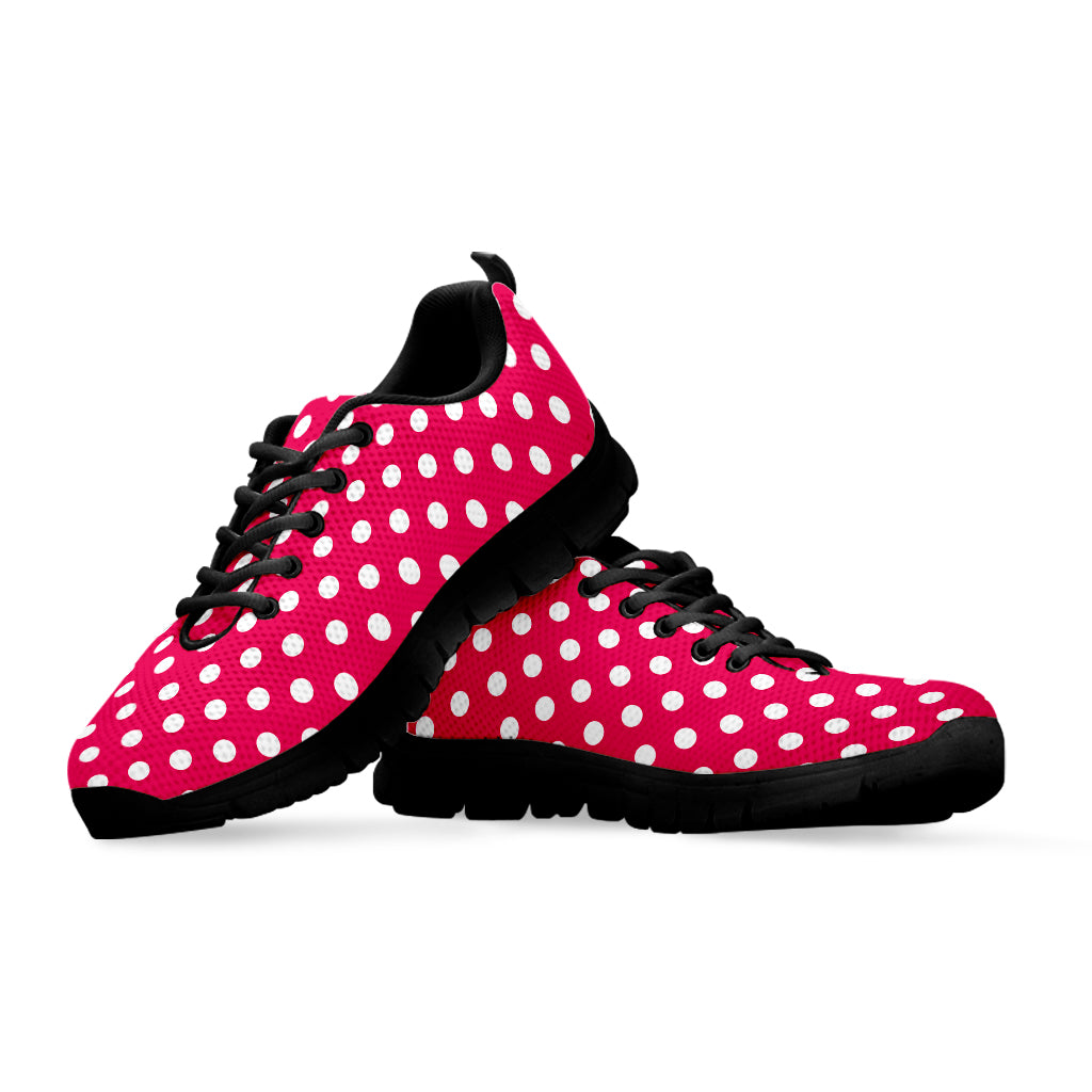 Hot Pink And White Polka Dot Print Black Running Shoes