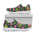 Hot Pink Lotus Pattern Print White Running Shoes