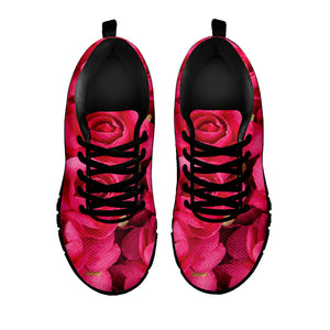 Hot Pink Rose Print Black Running Shoes