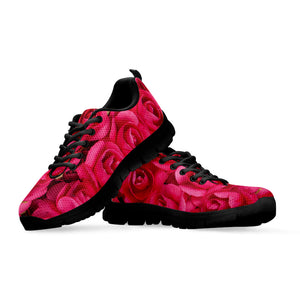 Hot Pink Rose Print Black Running Shoes